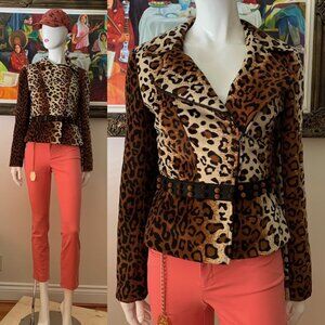 Leopard Print Double Breasted Women's Full Front Zip Closure Blazer Jacket
